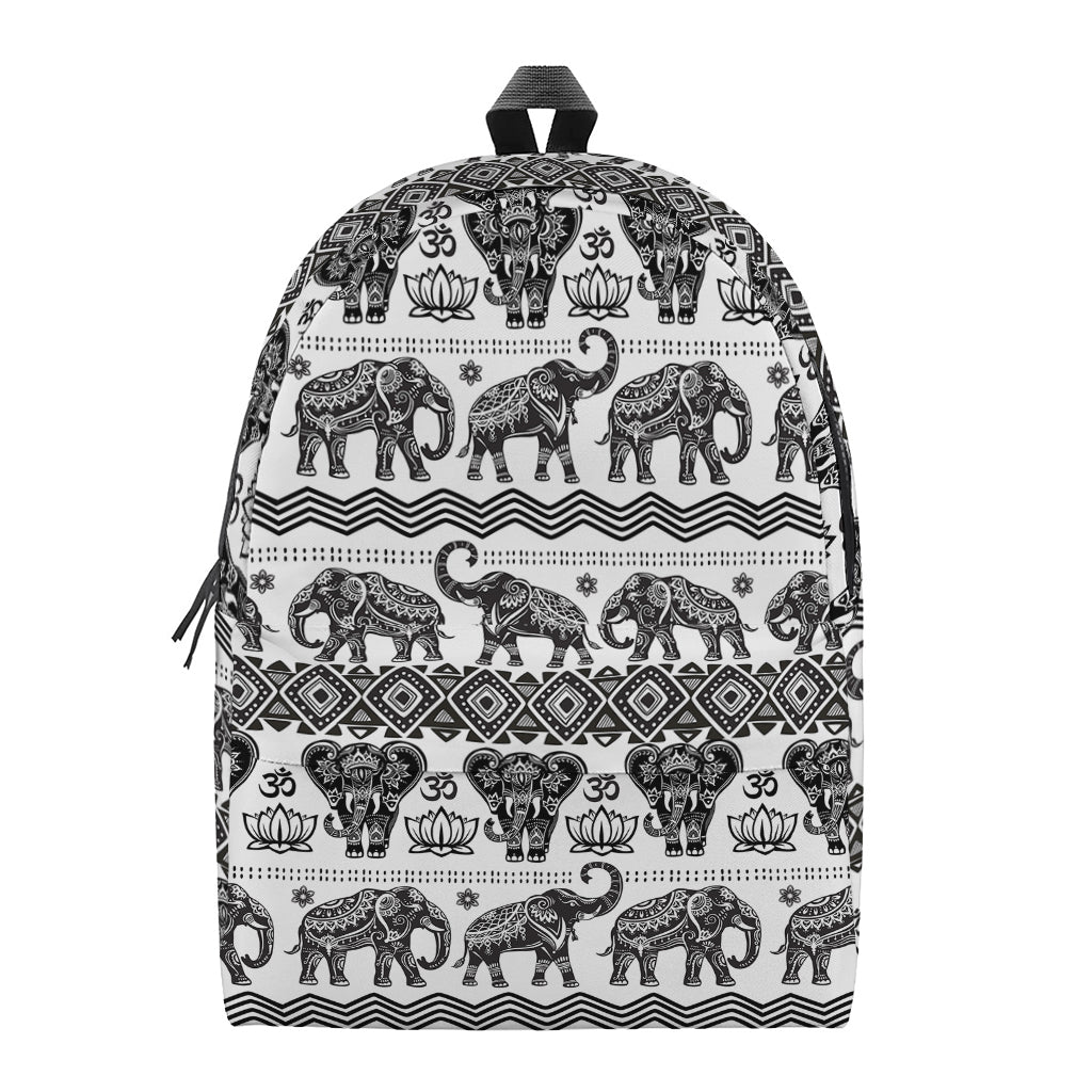 White And Black Indian Elephant Print Backpack