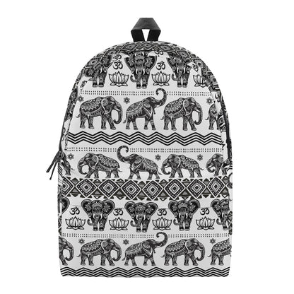 White And Black Indian Elephant Print Backpack