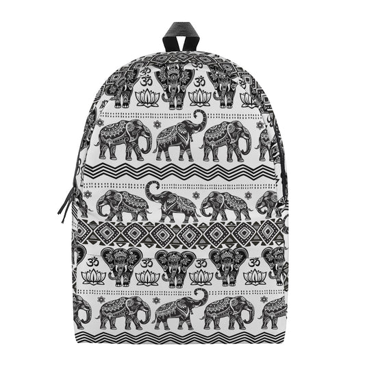 White And Black Indian Elephant Print Backpack