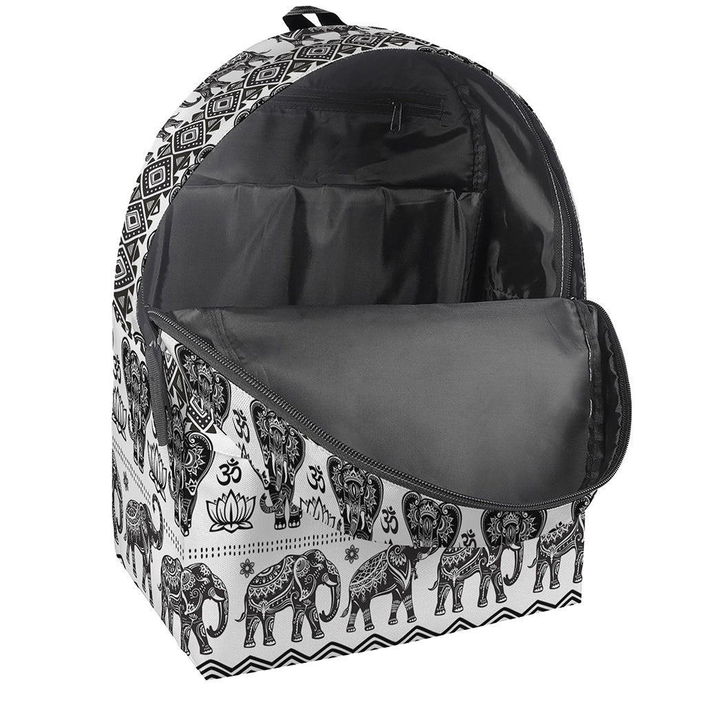 White And Black Indian Elephant Print Backpack
