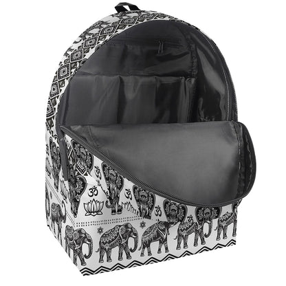 White And Black Indian Elephant Print Backpack