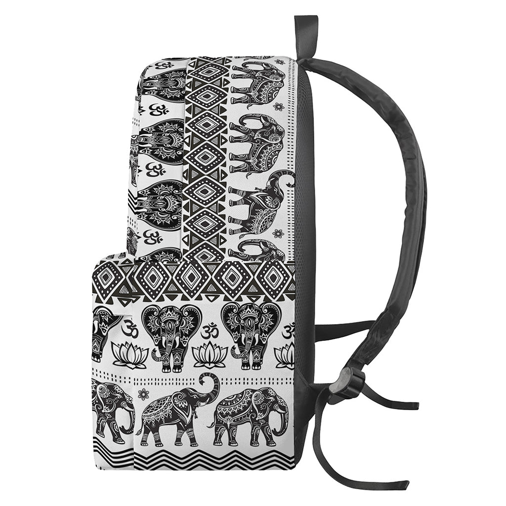 White And Black Indian Elephant Print Backpack