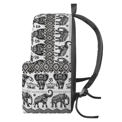White And Black Indian Elephant Print Backpack