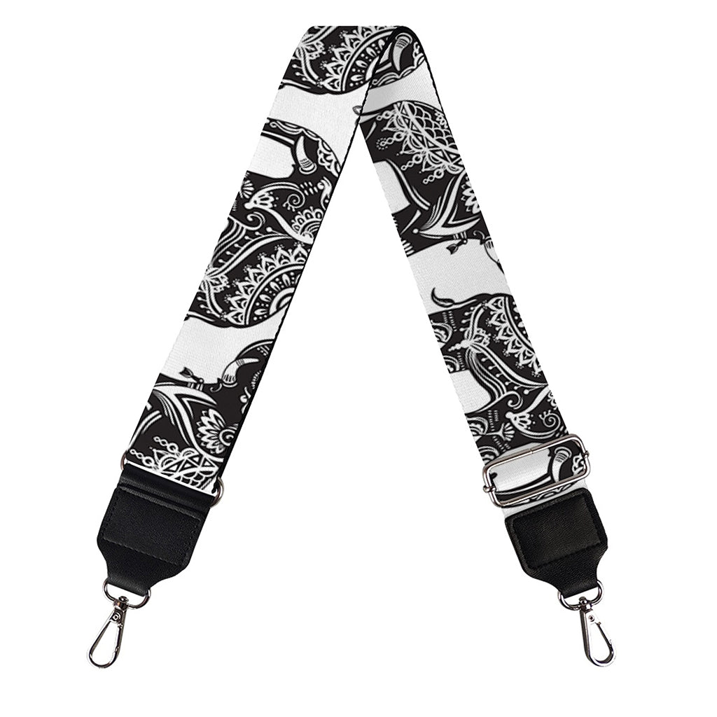 White And Black Indian Elephant Print Bag Strap