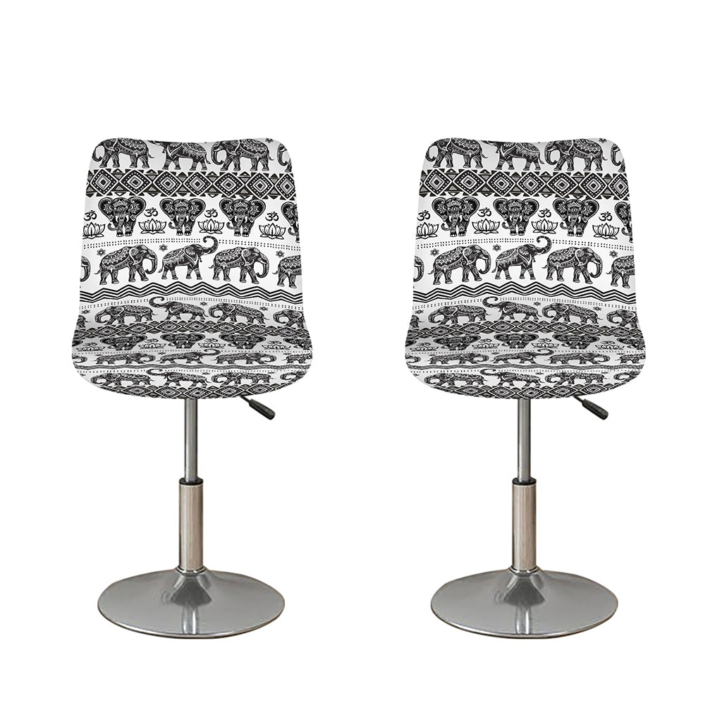 White And Black Indian Elephant Print Bar Stool Covers