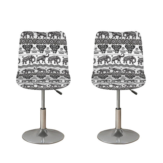 White And Black Indian Elephant Print Bar Stool Covers