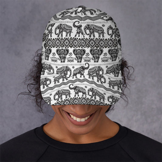 White And Black Indian Elephant Print Baseball Cap