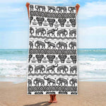White And Black Indian Elephant Print Beach Towel