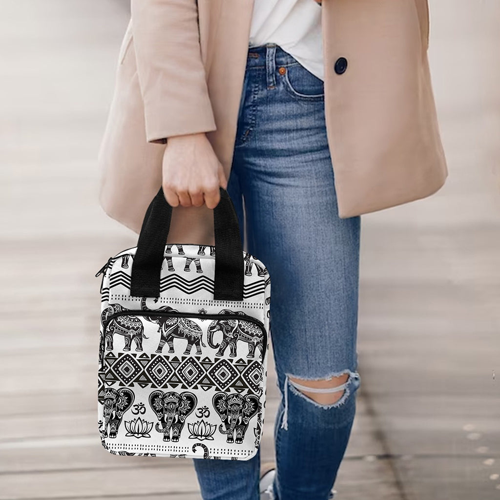 White And Black Indian Elephant Print Bible Tote Bag