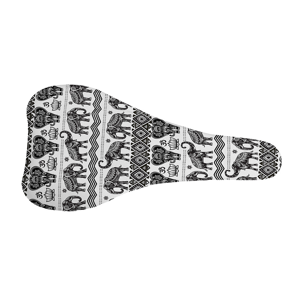 White And Black Indian Elephant Print Bicycle Seat Cover