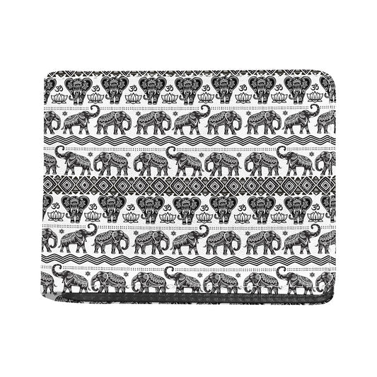 White And Black Indian Elephant Print Bifold Wallet