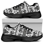 White And Black Indian Elephant Print Black Chunky Shoes