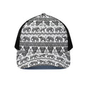 White And Black Indian Elephant Print Black Mesh Trucker Hat