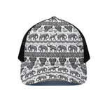 White And Black Indian Elephant Print Black Mesh Trucker Cap