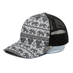 White And Black Indian Elephant Print Black Mesh Trucker Cap