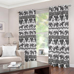 White And Black Indian Elephant Print Blackout Grommet Curtains