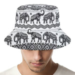 White And Black Indian Elephant Print Bucket Hat