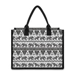 White And Black Indian Elephant Print Canvas Tote Bag