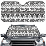White And Black Indian Elephant Print Car Windshield Sun Shade