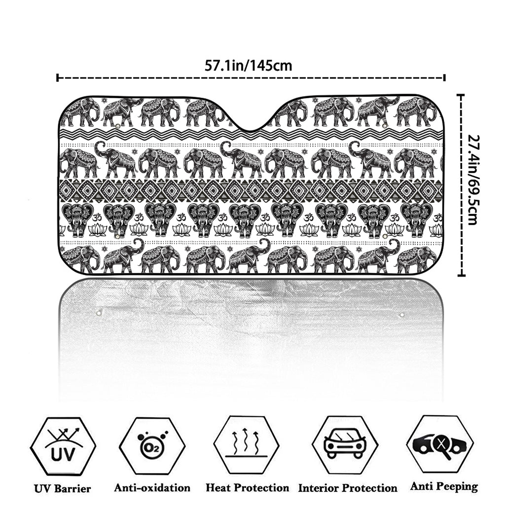 White And Black Indian Elephant Print Car Windshield Sun Shade