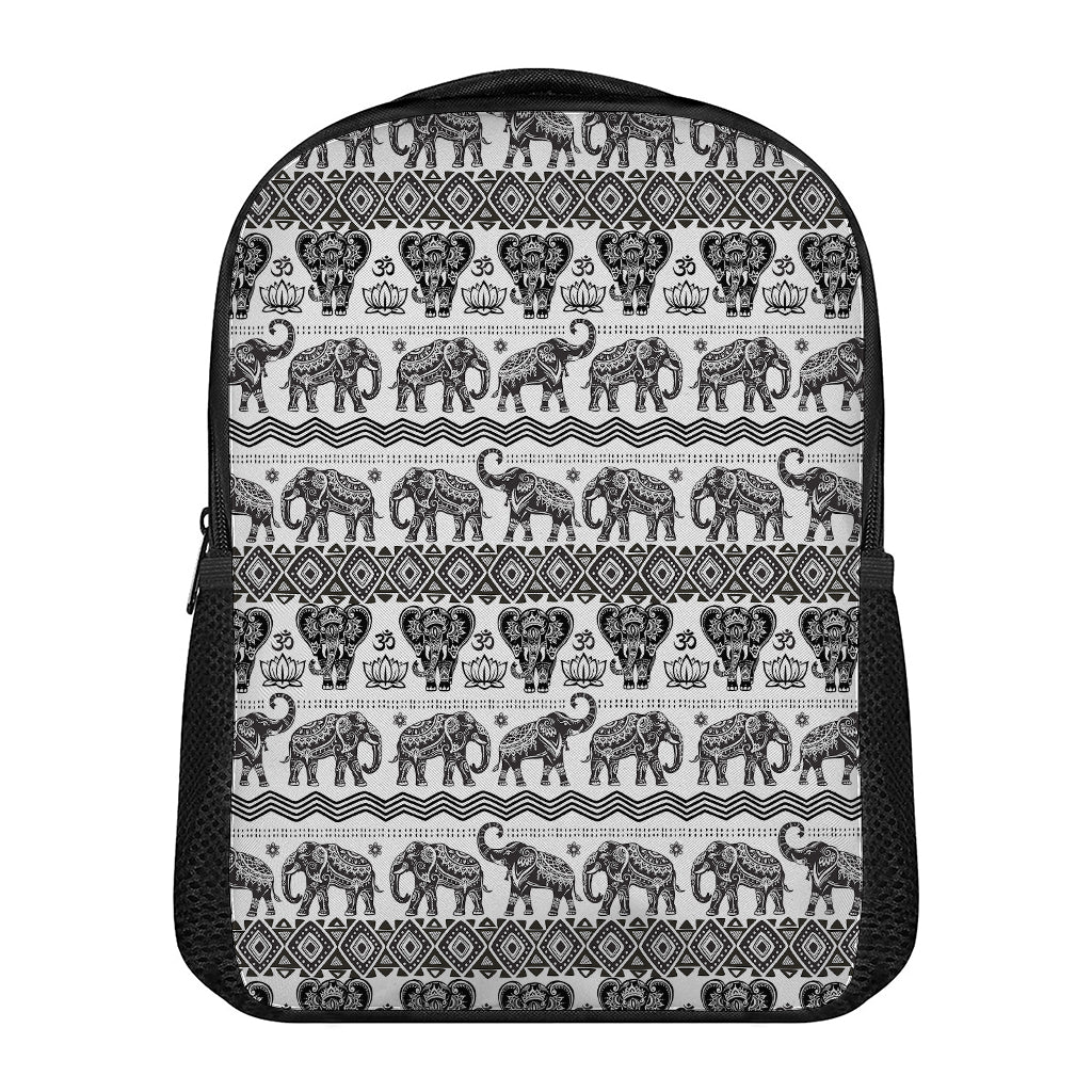 White And Black Indian Elephant Print Casual Backpack