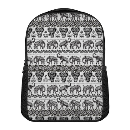 White And Black Indian Elephant Print Casual Backpack