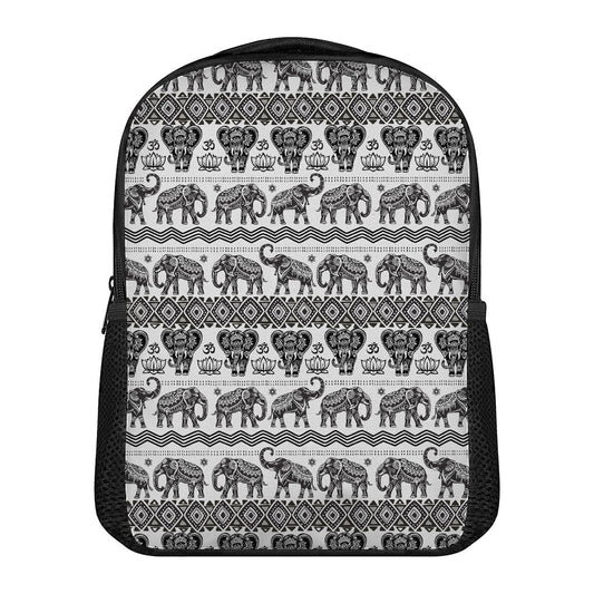 White And Black Indian Elephant Print Casual Backpack