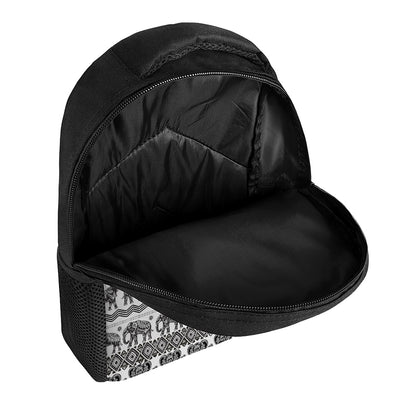 White And Black Indian Elephant Print Casual Backpack