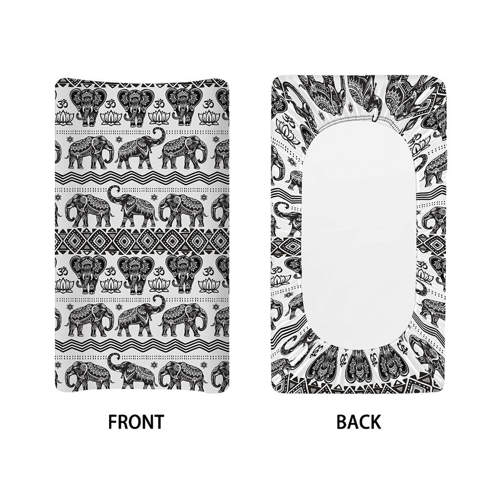 White And Black Indian Elephant Print Changing Pad Cover
