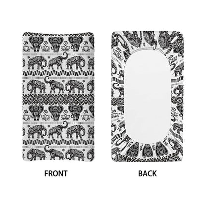 White And Black Indian Elephant Print Changing Pad Cover