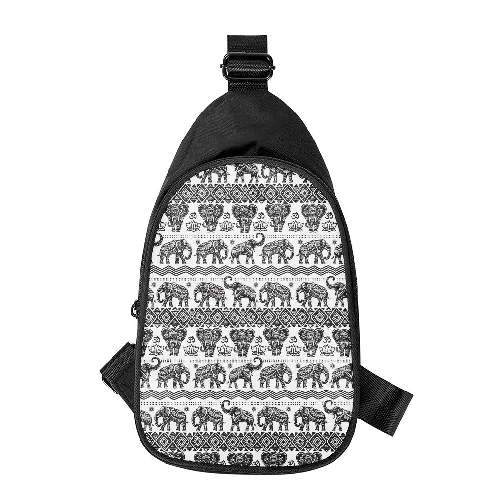 White And Black Indian Elephant Print Chest Bag