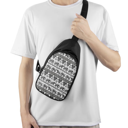 White And Black Indian Elephant Print Chest Bag