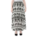 White And Black Indian Elephant Print Chiffon Maxi Skirt