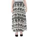 White And Black Indian Elephant Print Chiffon Maxi Skirt