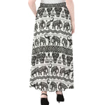 White And Black Indian Elephant Print Chiffon Maxi Skirt