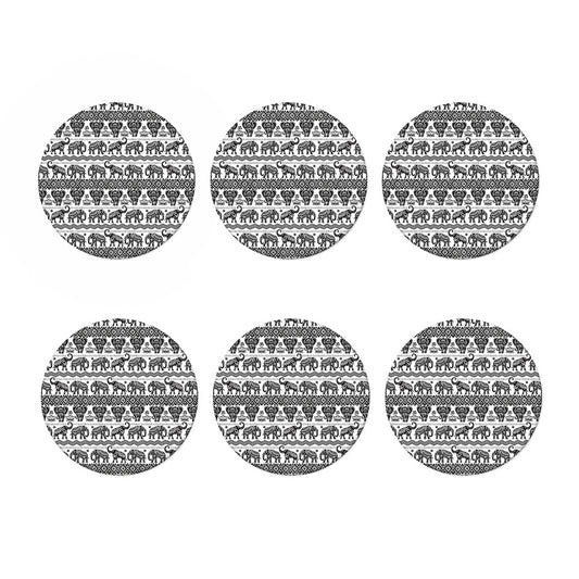 White And Black Indian Elephant Print Coaster Set