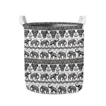 White And Black Indian Elephant Print Collapsible Laundry Basket
