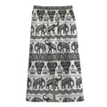White And Black Indian Elephant Print Cotton Front Slit Maxi Skirt