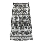 White And Black Indian Elephant Print Cotton Front Slit Maxi Skirt