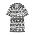 White And Black Indian Elephant Print Cotton Hawaiian Shirt
