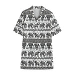 White And Black Indian Elephant Print Cotton Hawaiian Shirt
