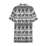 White And Black Indian Elephant Print Cotton Hawaiian Shirt