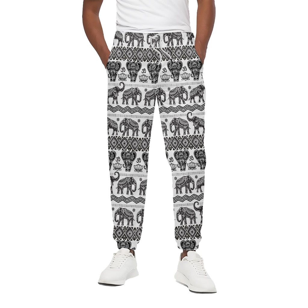 White And Black Indian Elephant Print Cotton Pants