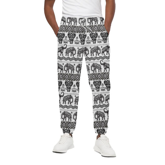 White And Black Indian Elephant Print Cotton Pants