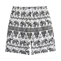 White And Black Indian Elephant Print Cotton Shorts