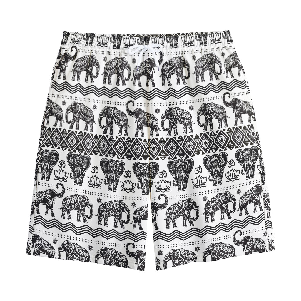 White And Black Indian Elephant Print Cotton Shorts