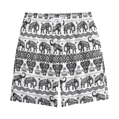 White And Black Indian Elephant Print Cotton Shorts