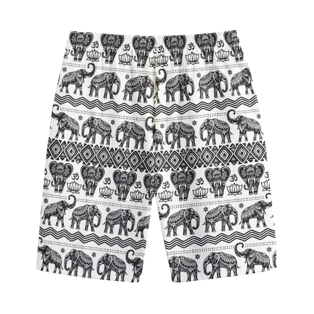 White And Black Indian Elephant Print Cotton Shorts