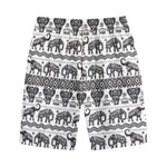 White And Black Indian Elephant Print Cotton Shorts