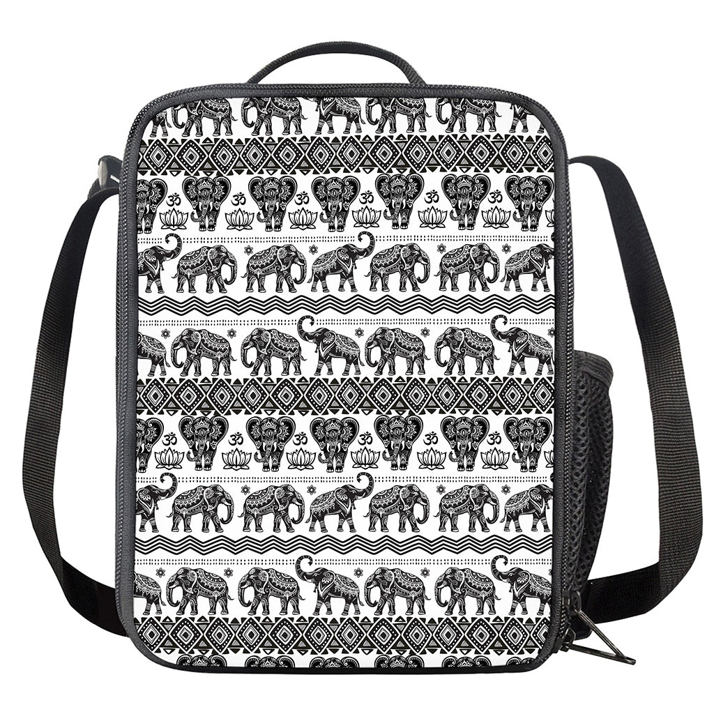 White And Black Indian Elephant Print Crossbody Lunch Bag